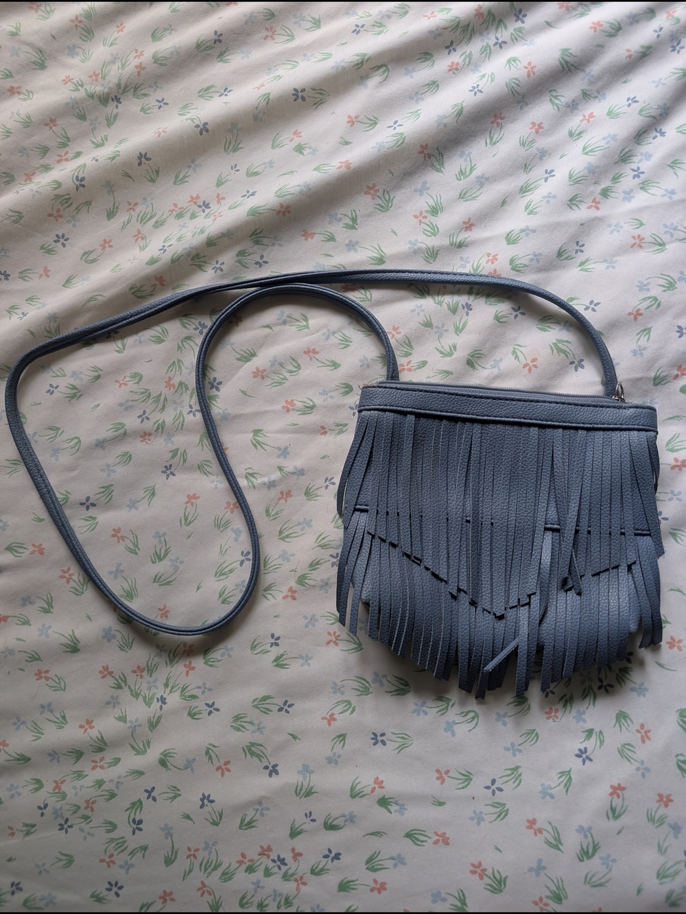 Fringed Crossbody Bag in Slate Blue - Unbranded